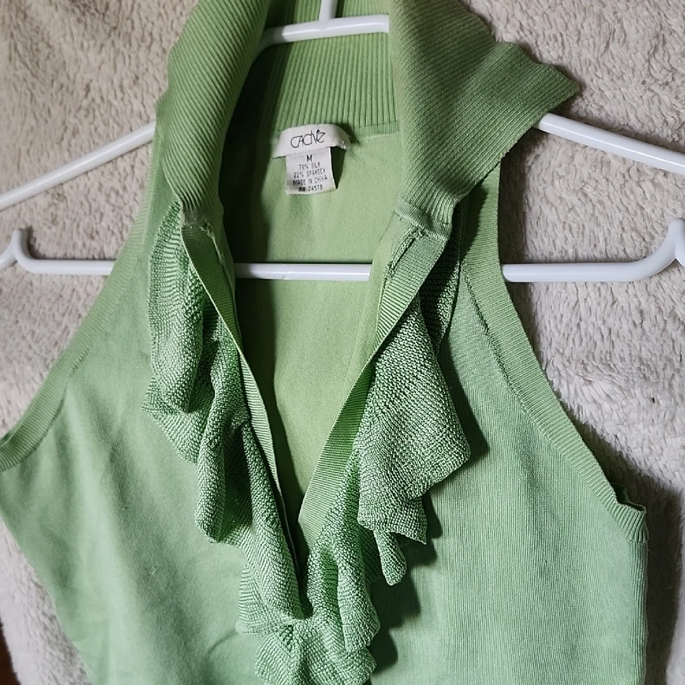Cache Knit Green Ruffled Women's Top - Picture 2 of 3
